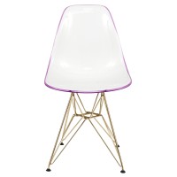 Leisuremod Carey Modern Eiffel Base Molded Dining Side Chair With Gold Base, Set Of 4 (White Purple)