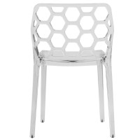 Leisuremod Lowell Modern Stackable Honeycomb Design Dining Side Chair, Set Of 2 (Clear)