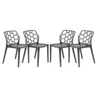Leisuremod Lowell Modern Stackable Honeycomb Design Dining Side Chair, Set Of 4 (Black)