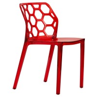 Leisuremod Lowell Modern Stackable Honeycomb Design Dining Side Chair (Transparent Red)