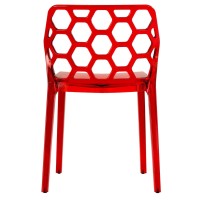 Leisuremod Lowell Modern Stackable Honeycomb Design Dining Side Chair (Transparent Red)