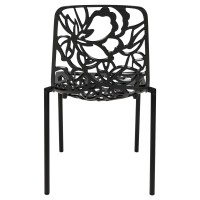 Leisuremod Devon Modern Aluminum Indoor-Outdoor Stackable Dining Chair Set Of 4 (Black)