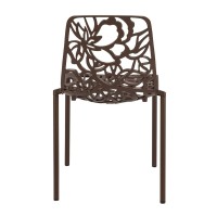Leisuremod Devon Modern Aluminum Indoor-Outdoor Stackable Side Dining Chair Set Of 2 (Brown)