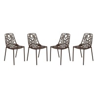 Leisuremod Devon Modern Aluminum Indoor-Outdoor Stackable Side Dining Chair Set Of 4 (Brown)
