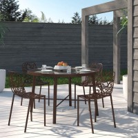 Leisuremod Devon Modern Aluminum Indoor-Outdoor Stackable Side Dining Chair Set Of 4 (Brown)