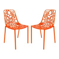 Leisuremod Devon Modern Aluminum Indoor-Outdoor Stackable Dining Chair Set Of 2, Orange