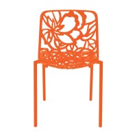 Leisuremod Devon Modern Aluminum Indoor-Outdoor Stackable Dining Chair Set Of 2, Orange