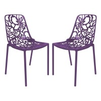 Leisuremod Devon Modern Aluminum Indoor-Outdoor Stackable Dining Chair Set Of 2, Purple
