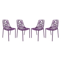 Leisuremod Devon Modern Aluminum Indoor-Outdoor Stackable Dining Chair Set Of 4, Purple