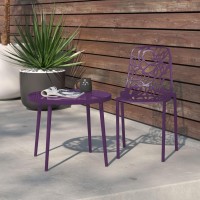 Leisuremod Devon Modern Aluminum Indoor-Outdoor Stackable Dining Chair, Purple