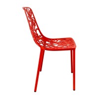 Leisuremod Devon Modern Aluminum Indoor-Outdoor Stackable Side Dining Chair Set Of 2 (Red)