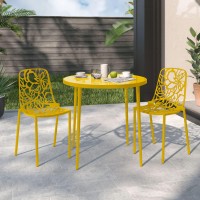 Leisuremod Devon Modern Aluminum Indoor-Outdoor Stackable Dining Chair Set Of 2, Yellow