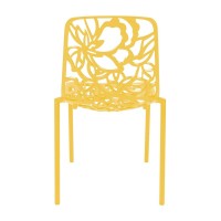 Leisuremod Devon Modern Aluminum Indoor-Outdoor Stackable Dining Chair Set Of 2, Yellow