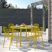 Leisuremod Devon Modern Aluminum Indoor-Outdoor Stackable Dining Chair Set Of 4, Yellow