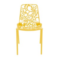 Leisuremod Devon Modern Aluminum Indoor-Outdoor Stackable Dining Chair Set Of 4, Yellow