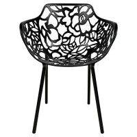 Leisuremod Devon Modern Aluminum Indoor-Outdoor Stackable Patio Dining Armchair (Black)