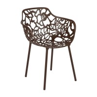 Leisuremod Devon Modern Aluminum Indoor-Outdoor Stackable Side Dining Arm Chair (Brown)