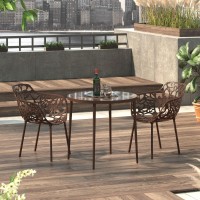 Leisuremod Devon Modern Aluminum Indoor-Outdoor Stackable Side Dining Arm Chair, Set Of 2 (Brown)