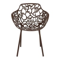 Leisuremod Devon Modern Aluminum Indoor-Outdoor Stackable Side Dining Arm Chair, Set Of 2 (Brown)