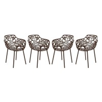 Leisuremod Devon Modern Aluminum Indoor-Outdoor Stackable Side Dining Arm Chair Set Of 4 (Brown)