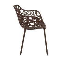 Leisuremod Devon Modern Aluminum Indoor-Outdoor Stackable Side Dining Arm Chair Set Of 4 (Brown)