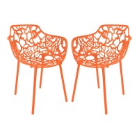 Leisuremod Devon Modern Aluminum Indoor-Outdoor Stackable Patio Dining Armchair, Set Of 2, Orange