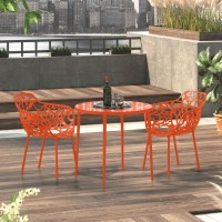 Leisuremod Devon Modern Aluminum Indoor-Outdoor Stackable Patio Dining Armchair, Set Of 2, Orange