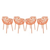 Leisuremod Devon Modern Aluminum Indoor-Outdoor Stackable Side Dining Armchair Set Of 4, Orange