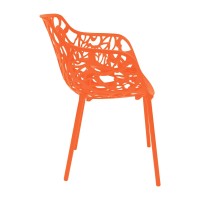 Leisuremod Devon Modern Aluminum Indoor-Outdoor Stackable Side Dining Armchair Set Of 4, Orange