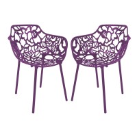 Leisuremod Devon Modern Aluminum Indoor-Outdoor Stackable Patio Dining Armchair, Set Of 2, Purple