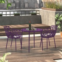 Leisuremod Devon Modern Aluminum Indoor-Outdoor Stackable Patio Dining Armchair, Set Of 2, Purple