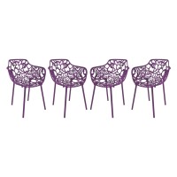 Leisuremod Devon Modern Aluminum Indoor-Outdoor Stackable Side Dining Armchair Set Of 4, Purple