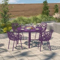 Leisuremod Devon Modern Aluminum Indoor-Outdoor Stackable Side Dining Armchair Set Of 4, Purple