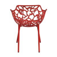 Leisuremod Devon Modern Aluminum Indoor-Outdoor Stackable Side Dining Arm Chair Set Of 4 (Red)