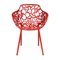Leisuremod Devon Modern Aluminum Indoor-Outdoor Stackable Dining Side Armchair (Red)