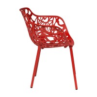 Leisuremod Devon Modern Aluminum Indoor-Outdoor Stackable Dining Side Armchair (Red)