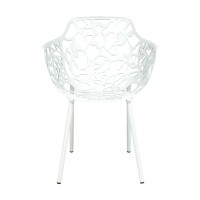 Leisuremod Devon Modern Aluminum Indoor-Outdoor Stackable Side Dining Arm Chair, Set Of 2 (White)