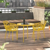 Leisuremod Devon Modern Aluminum Indoor-Outdoor Stackable Patio Dining Armchair, Set Of 2, Yellow