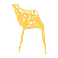 Leisuremod Devon Modern Aluminum Indoor-Outdoor Stackable Side Dining Armchair Set Of 4, Yellow