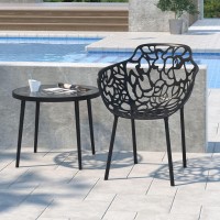Leisuremod Devon Tree Design Glass Top Aluminum Base Indoor Outdoor End Table (Black)