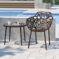Leisuremod Devon Tree Design Glass Top Aluminum Base Indoor Outdoor End Table (Brown)