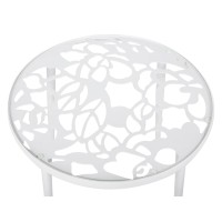 Leisuremod Devon Tree Design Glass Top Aluminum Base Indoor Outdoor End Table (White)