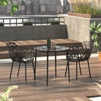 Leisuremod Devon Tree Design Glass Top Aluminum Base Indoor Outdoor Bistro Table (Black)