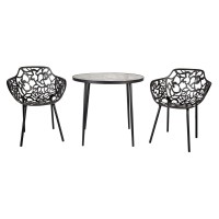 Leisuremod Devon Tree Design Glass Top Aluminum Base Indoor Outdoor Bistro Table (Black)