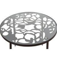 Leisuremod Devon Tree Design Glass Top Aluminum Base Indoor Outdoor Bistro Table (Black)