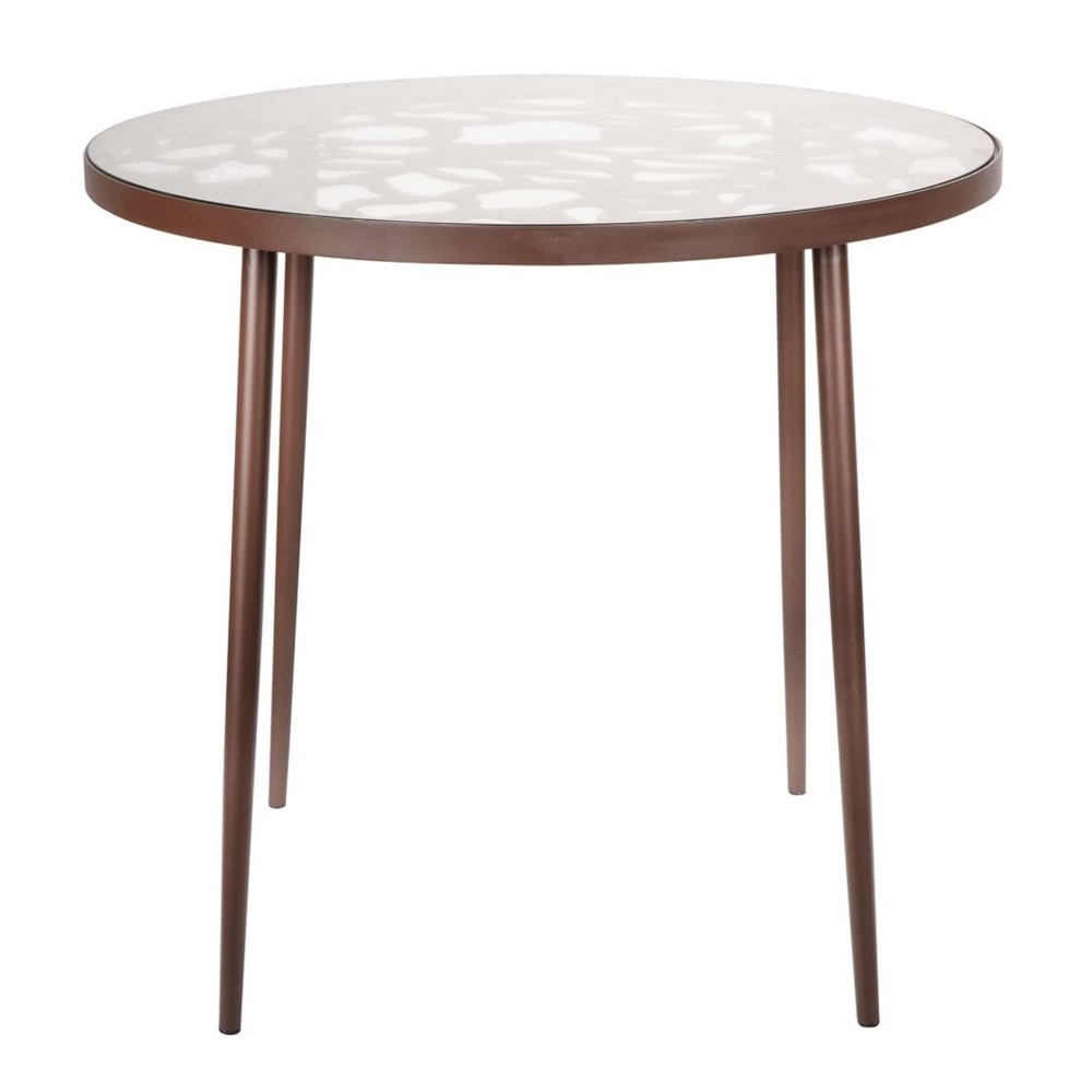 Leisuremod Devon Tree Design Glass Top Aluminum Base Indoor Outdoor Bistro Table (Brown)