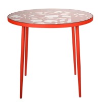 Leisuremod Devon Tree Design Glass Top Aluminum Base Indoor Outdoor Bistro Table (Red)
