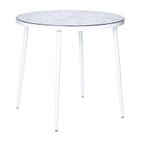 Leisuremod Devon Tree Design Glass Top Aluminum Base Indoor Outdoor Bistro Table (White)