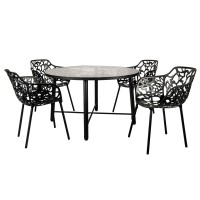 Leisuremod Devon Tree Design Glass Top Aluminum Base Indoor Outdoor Dining Table (Black)