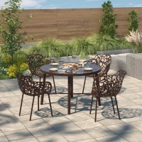 Leisuremod Devon Tree Design Glass Top Aluminum Base Indoor Outdoor Dining Table (Brown)